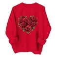 thumbnail image 3 of Valentine Day Sweatshirt for Women Love Heart Printed Pullover Top Cute Long Sleeve Crew Neck Casual Sweatshirts Red XL, 3 of 4