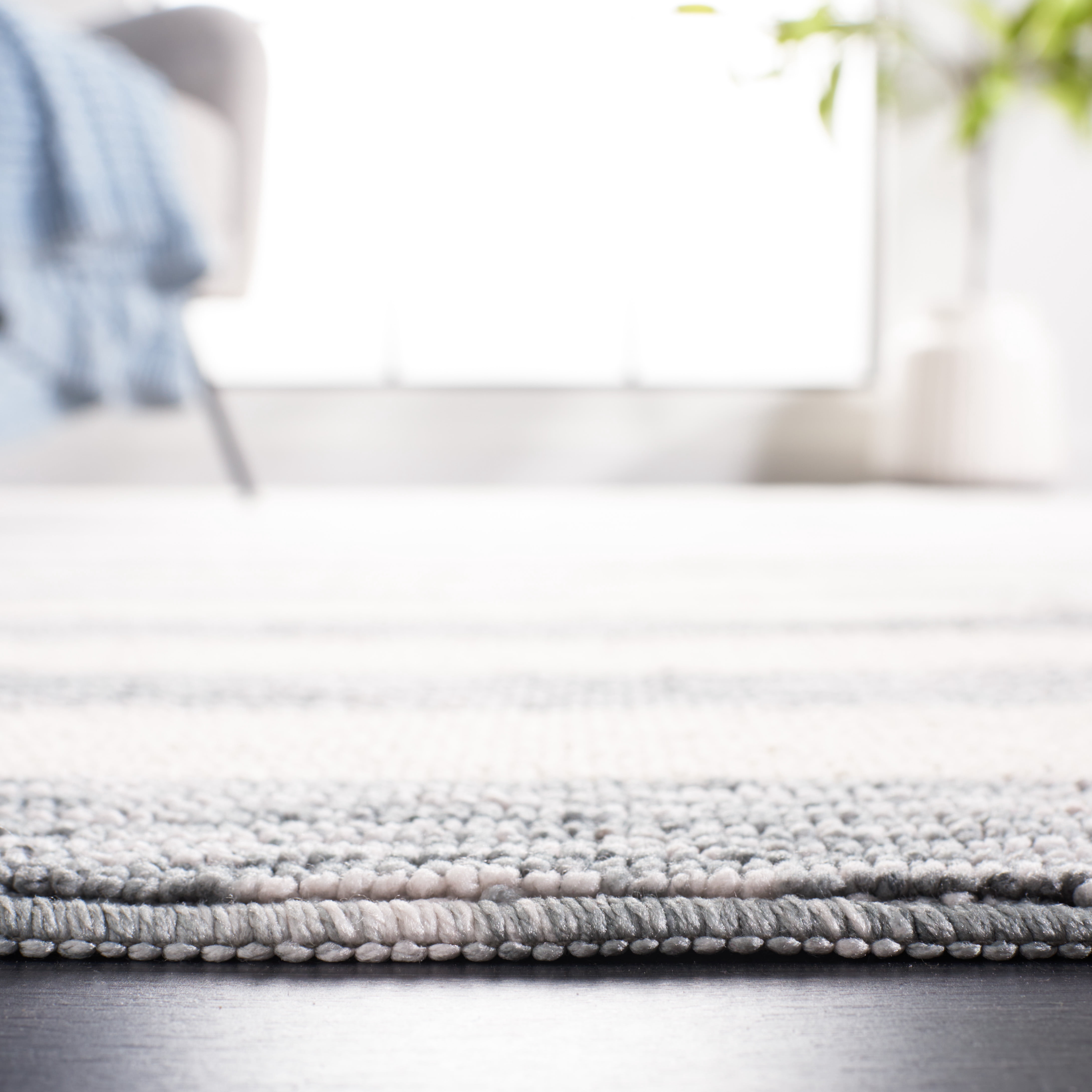 Safavieh Easy Care Fergal Striped Polyester Machine Washable Area Rug, Gray/Ivory, 5' x 8'