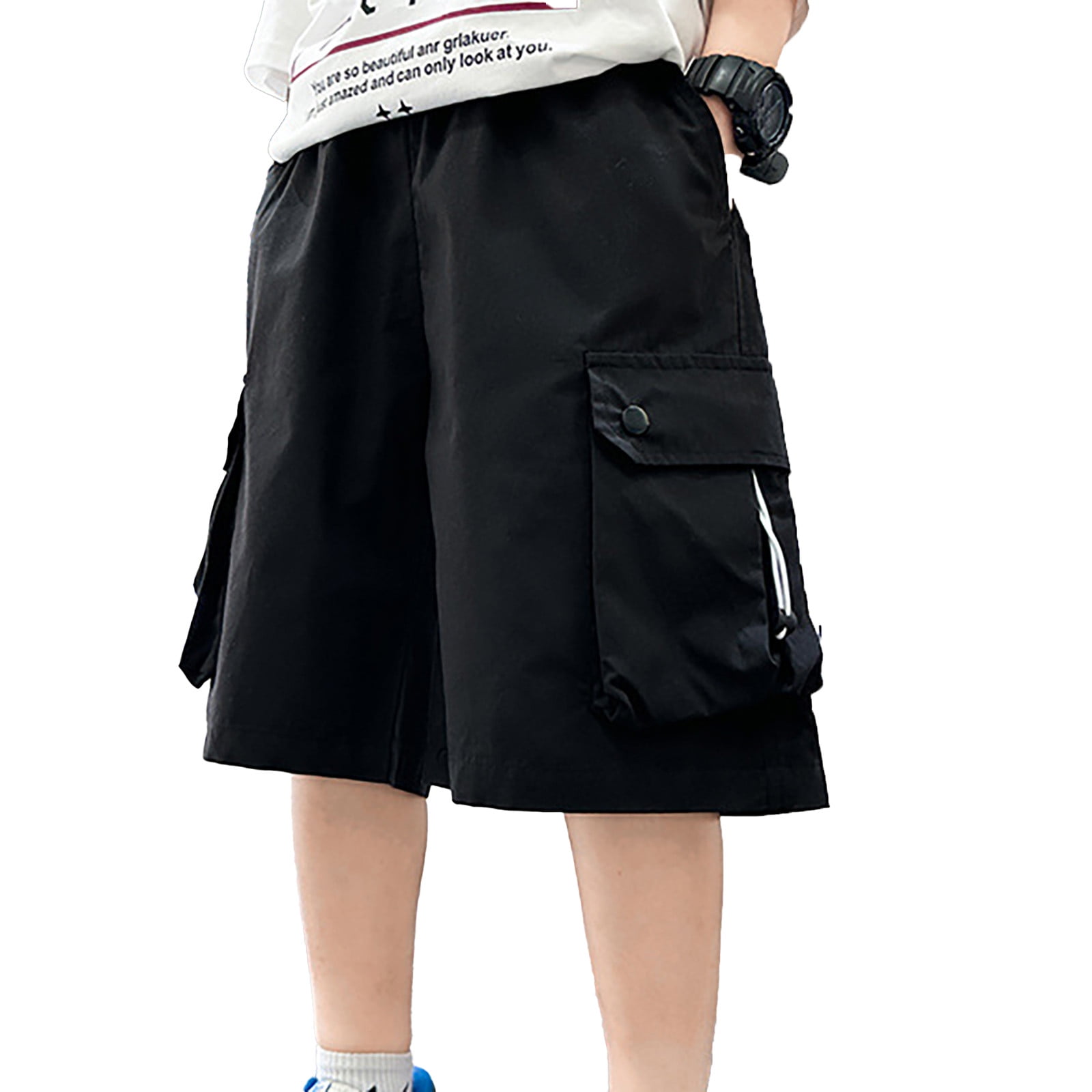 Short Cargo 2025 Garçon - Léger Respirant Poches Taille Élastique Bretelles Réglables - Enfants Et Adolescents