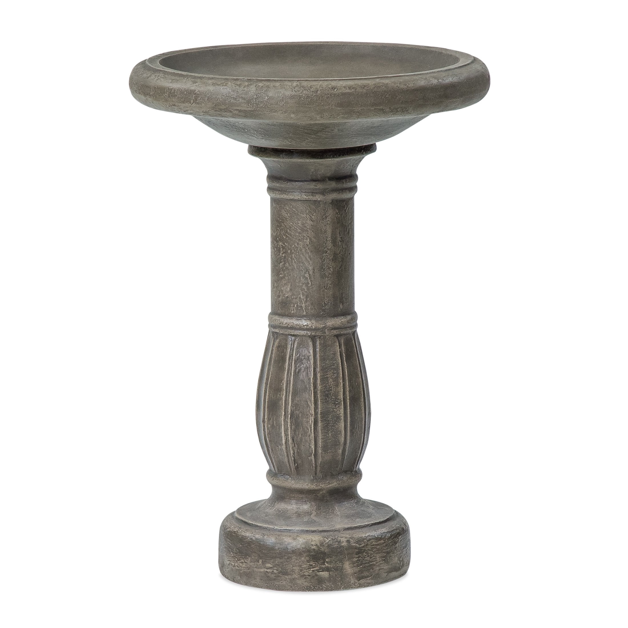 Christopher Knight Home 25" Outdoor Pedestal Bird Bath, Polyresin Retro Stone Look, Antique Gray