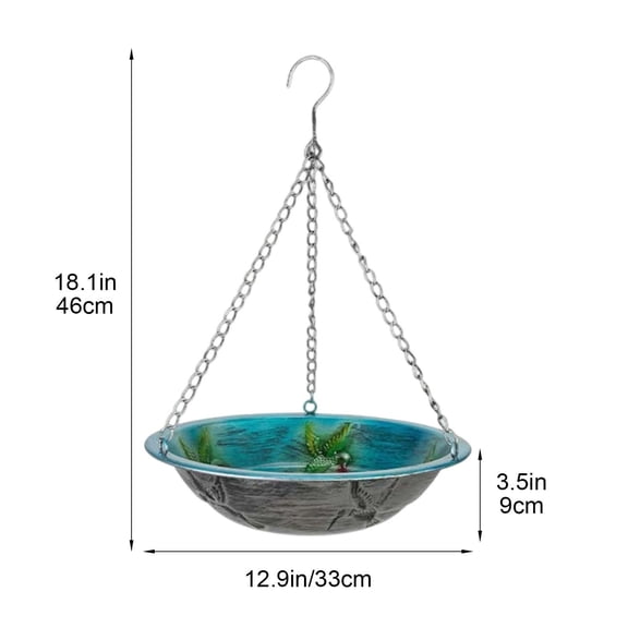 SLYNSHome Hanging Birdbath Bird Feeder for Outdoor Decoration,Cute Metal Bird Bath Bowl with Chain Backyard Birdbath Garden Decor