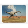 thumbnail image 1 of Jurassic Bath Mat, Mother Diplodocus Dinosaur Walks Along with Her Brood of Youngsters Clouds, Non-Slip Plush Mat Bathroom Kitchen Laundry Room Decor, 29.5 X 17.5 Inches, Khaki Blue Grey, Ambesonne, 1 of 2
