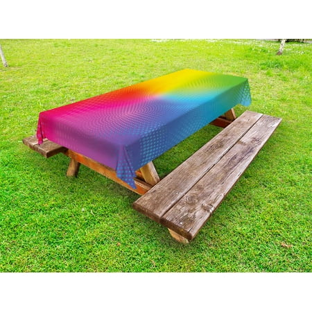

Rainbow Outdoor Tablecloth Vibrant Neon Colors Circles Rounds Dots Radiant Composition Iridescent Effect Print Decorative Washable Fabric Picnic Table Cloth 58 X 84 Inches Multicolor by Ambesonne