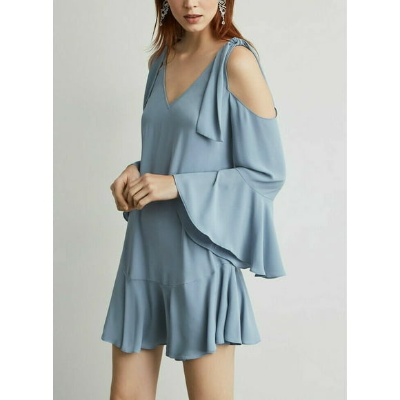 BCBGMAXAZRIA Ellyson Cold Shoulder A-Line Dress In Chambrey Blue Size XS $257