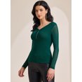thumbnail image 3 of DARING DIVA Women's Semi Sheer Long Sleeve Ruched V Neck Sequin Panel Top S Green, 3 of 6