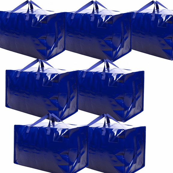 6-Pack FlexTote Zippered Moving Bags – Blue Storage Totes with Handles for Clothes, Travel & Home Organization