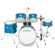 Ashthorpe 5-Piece Kids Drum Set with Brass Cymbals and Throne, Complete Junior Beginner Drum Kit - Blue