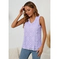 thumbnail image 6 of SHOWMALL Women's Tank Tops Casual Lace Trim Embroidered Hollow Out Full Liner V Neck Summer Sleeveless Shirts, Light Purple, Size Large, 6 of 7