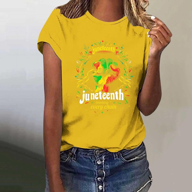 Binmer Ladies Independence Day Day Printed Round Neck Short Sleeve T-shirt Loose