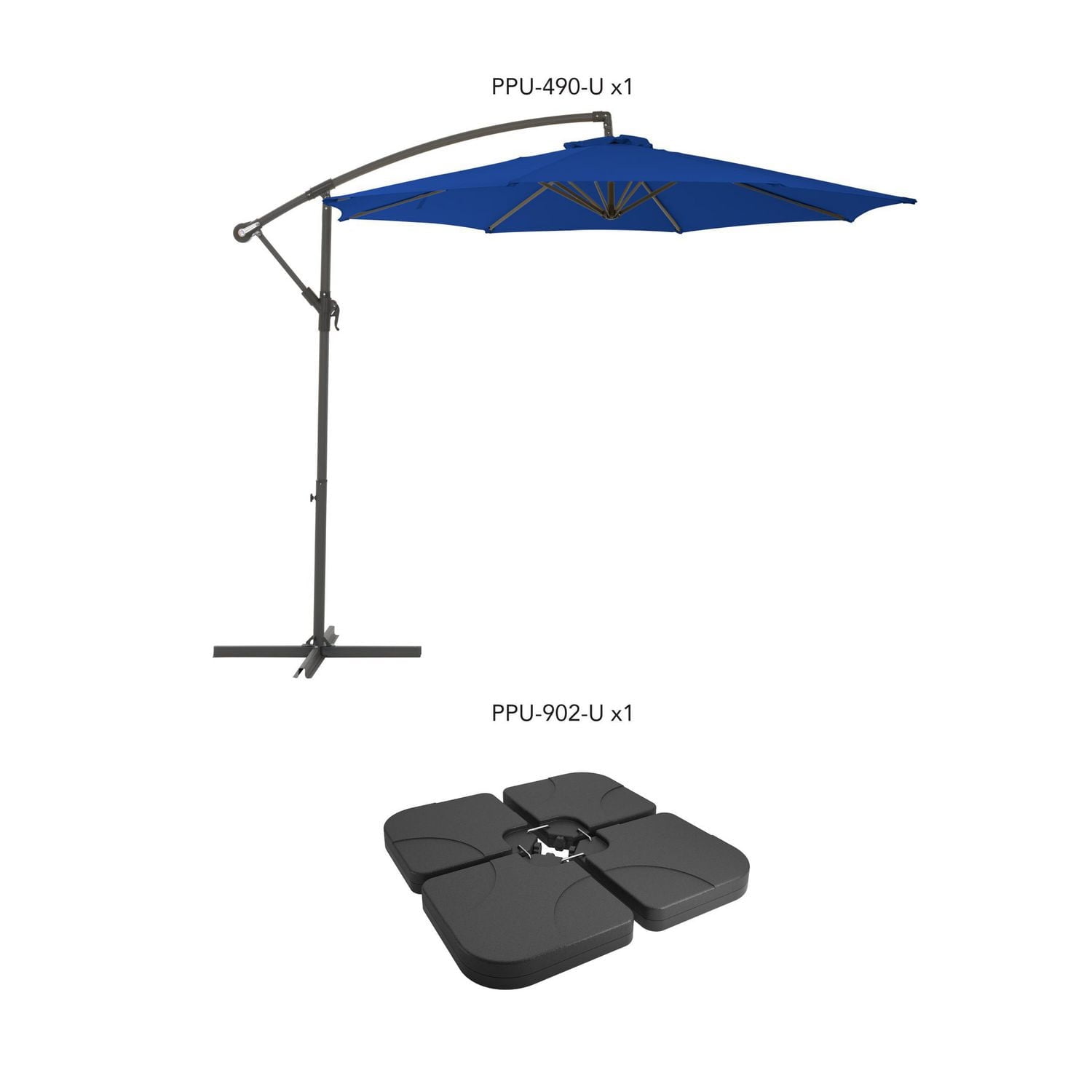 Parasol de terrasse inclinable en porte-à-faux CorLiving de 9,5 pieds avec cadre en acier, 8 bras de support et poids de base inclus