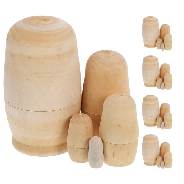 5 juegos de muñecas rusas: Kit de matrioskas de madera en blanco de 5 capas para pintar, sin pintar, ideal para regalar en fiestas y decorar el hogar.