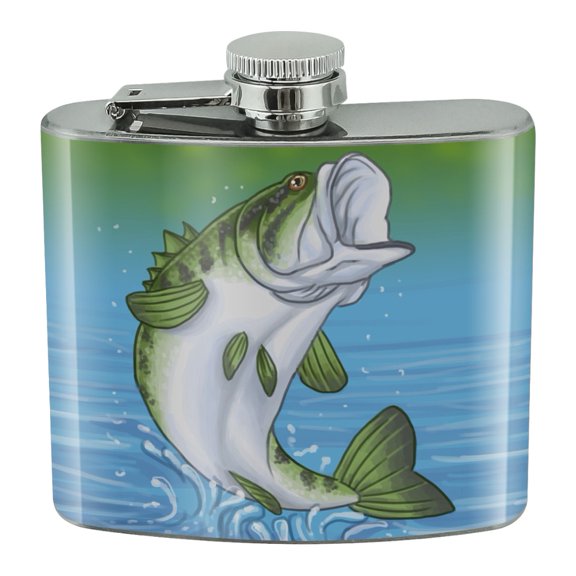 Bass Fish Jumping out of Water Fishing Stainless Steel 5oz Hip Drink Kidney Flask