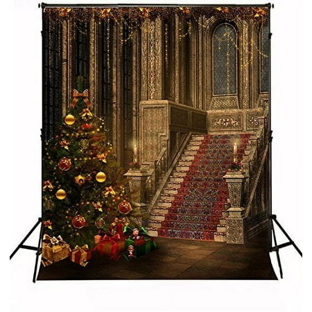 Image of ABPHOTO Polyester 5x7ft Christmas Tree Castle Stage Place Photography Studio Backdrop Prop Background
