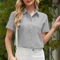 thumbnail image 2 of Ropa para chicas adolescentes,Blusa informal de manga corta para mujer, cuello en V, botones y bolsillos, mezcla de algodón y lino, corte holgado para uso diario, sopatenor, 2 of 9
