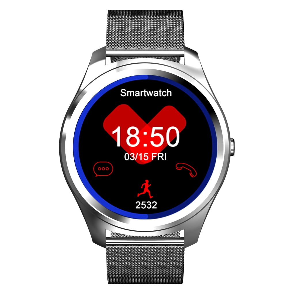 Bean Information Technology Fusion Smart Watch Compatible with Android Phones, Silver with Stainless Strap