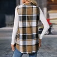 thumbnail image 5 of GEWSEY Sleeveless Shakcets for Women 2025 Fall Long Plaid Vest Tweed Blazer Jacket Casual Checkered Vest Button Down Cardigan (Khaki, XXL), 5 of 9