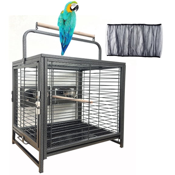 Durable Heavy Duty Travel Veterinary Bird Parrot Carrier Cage With Cover Feeding Bowl Play Wooden Stand Perch with Handle Prevent Beaks Out