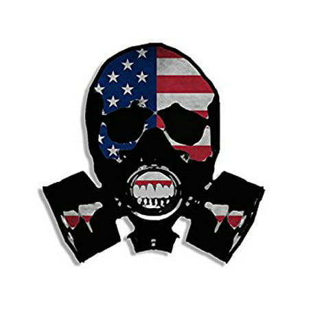 SKULL with GAS MASK Shaped USA Flag Sticker Decal (army military nuclear) 4 x 4