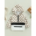 thumbnail image 2 of Genuiskids Toddler Baby Baby Spring Fall Hoodies Long Sleeve Half Zip Checkerboard Print Loose Windbreaker Jackets Kids Outerwear Tops Kids Clothes, 2 of 8