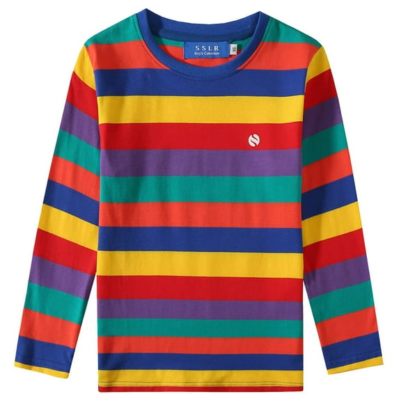 SSLR Long Sleeve Shirts for Big Boys Striped T Shirt Crew Neck Cotton Lightweight Causal Tshirts
