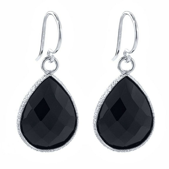 Gem Stone King 13.00 Cttw Black Onyx Teardrop Dangle Earrings for Women | 925 Sterling Silver | Gemstone Birthstone | Pear Shape 16X12MM | Fine Jewelry Gifts for Her Mom Women Wife