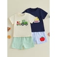 thumbnail image 3 of Cjfdfy Toddler Baby Boys Back to School Outfits Kids Kindergarten Outfits Baby Boy First Day of School Outfit Apple in Tractor Embroidery Short Sleeve T Shirt Tops and Striped Pockets Shorts Set, 3 of 9