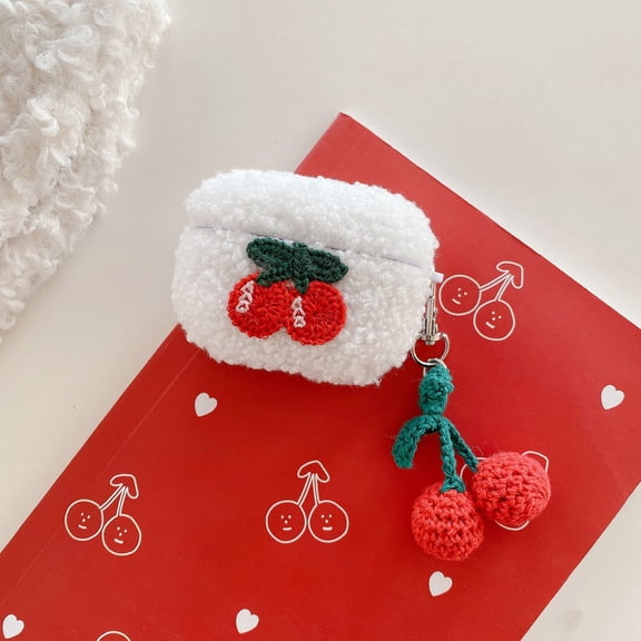 Winter Cute Warm Earphone Charging Case Shockproof Cover For Airpods Pro 2 With Cherry Pendant