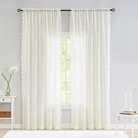 JVBTVB Embroidered Voile Sheer Curtains 55x63 Inch for Bedroom Living Room, Modern Striped Light Filtering Window Panels, 1 Panel White
