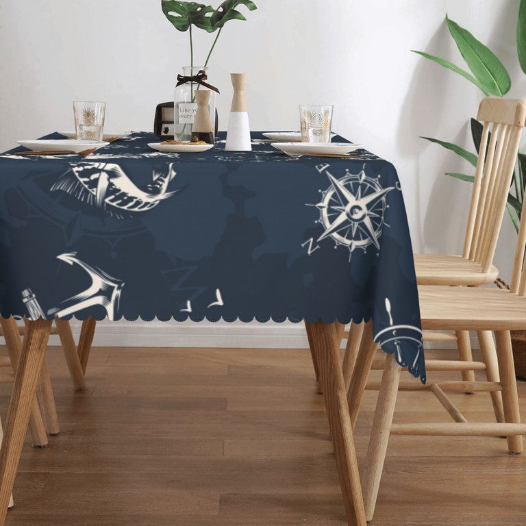 DouZhe Rectangular Tablecloth, Vintage Nautical Compass Anchor
