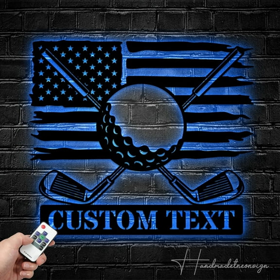 Handmadetneonsign Custom Golf American Flag Metal Wall Art LED Light - Personalized Golf Sign Home