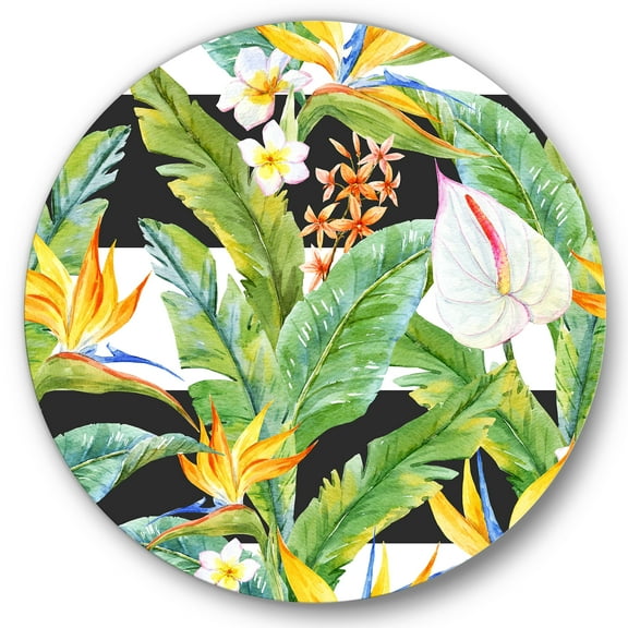 Designart 'Yellow Flowers and Tropical Foliage IV' Modern Circle Metal Wall Art 36x36 - Disc of 36