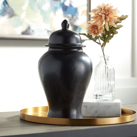 Dahlia Studios Alfano 10.75" High Onyx Black Ceramic Ginger Jar Urn with Lid