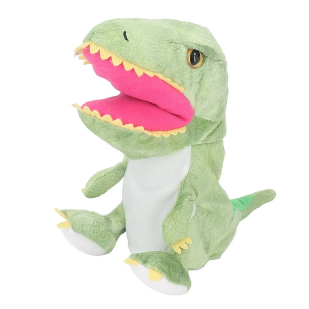 Juguete de mano de dinosaurio de peluche de 11,8 pulgadas con boca móvil, juguete de mano de dinosaurio suave para niños y adultos, color verde