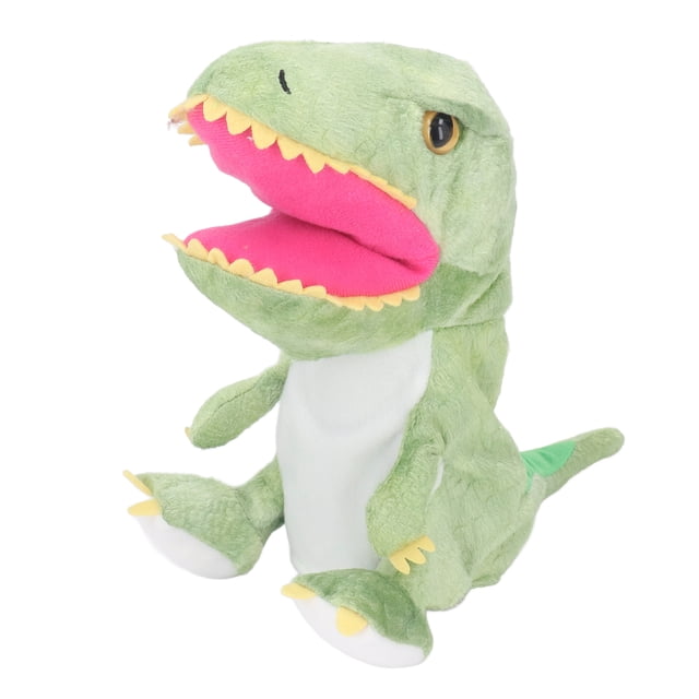 Juguete de dinosaurio de peluche de 11.8 pulgadas con boca móvil, suave, color verde