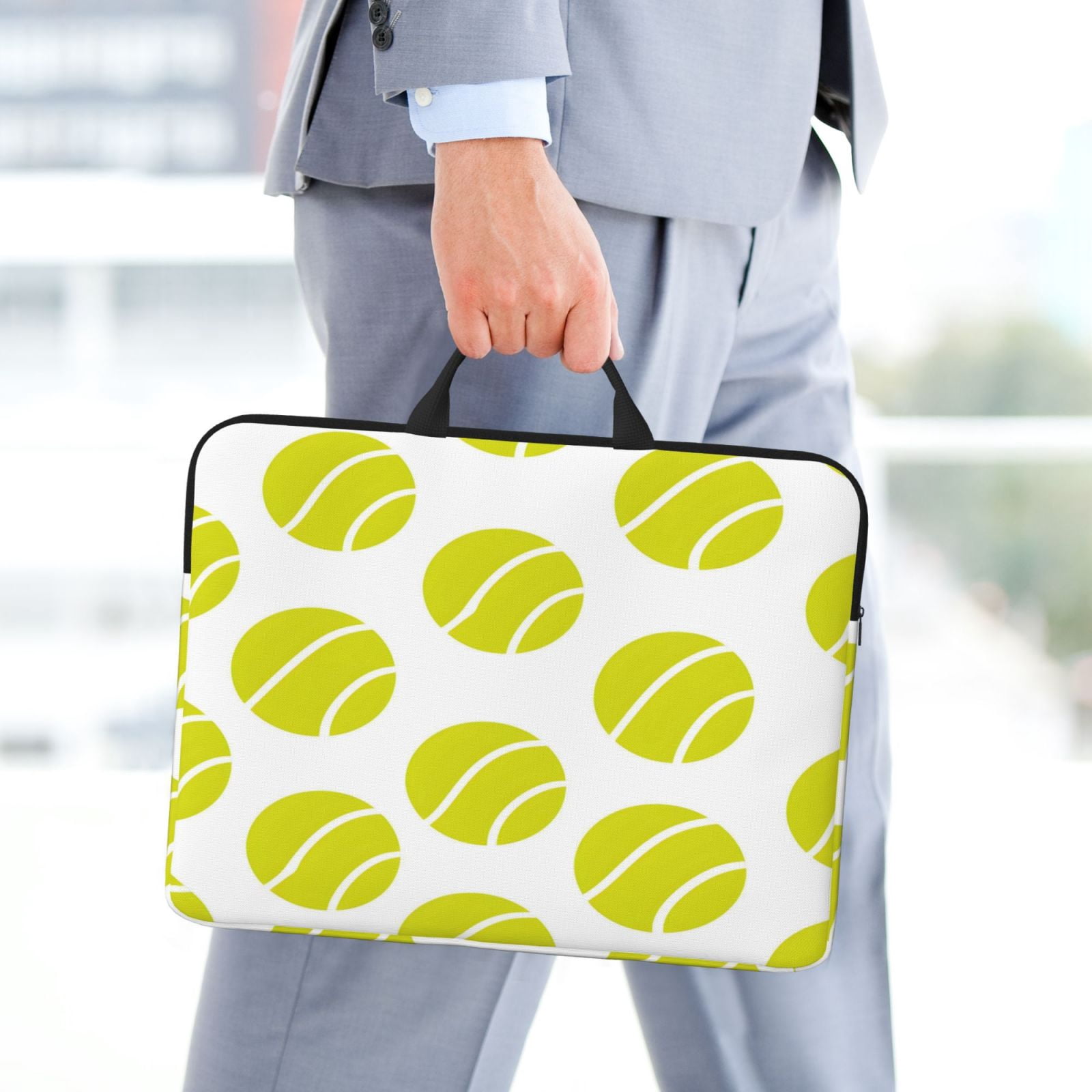 Laptop Sleeve Bag For Women Men 14inch Waterproof Durable Protective Computer Carrying Cover Handle Laptop Case Bag Seamless Pattern Tennis Theme