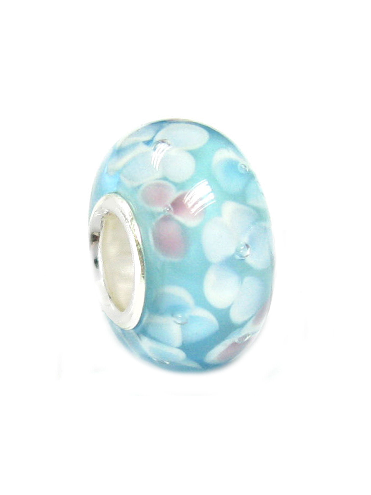 Queenberry Sterling Silver Blue Green Foiled European Style Glass Bead Charm