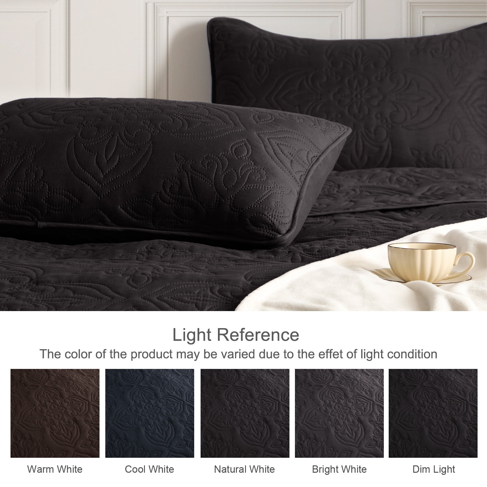 Whale Flotilla Soft Twin Quilt Bedding Set for All Seasons, Elegant Vintage Damask Ultrasonic Quilts Set, Lightweight Reversible Bedspread, Coverlet, Bed Cover with 1 Pillow Sham, Black