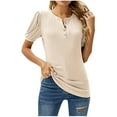 thumbnail image 1 of Birdeem Blouses pour Femmes T-Shirt d'Été Col Rond Bouton Couleur Unie Manches Courtes Ample, 1 of 12