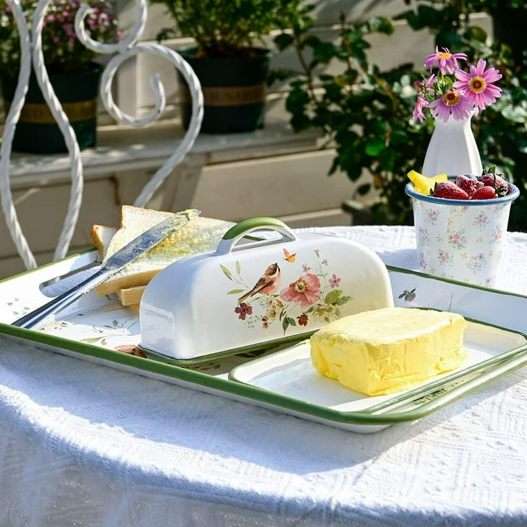 Enamel Butter Dish with Lid Vintage Enamelware Butter Keeper with