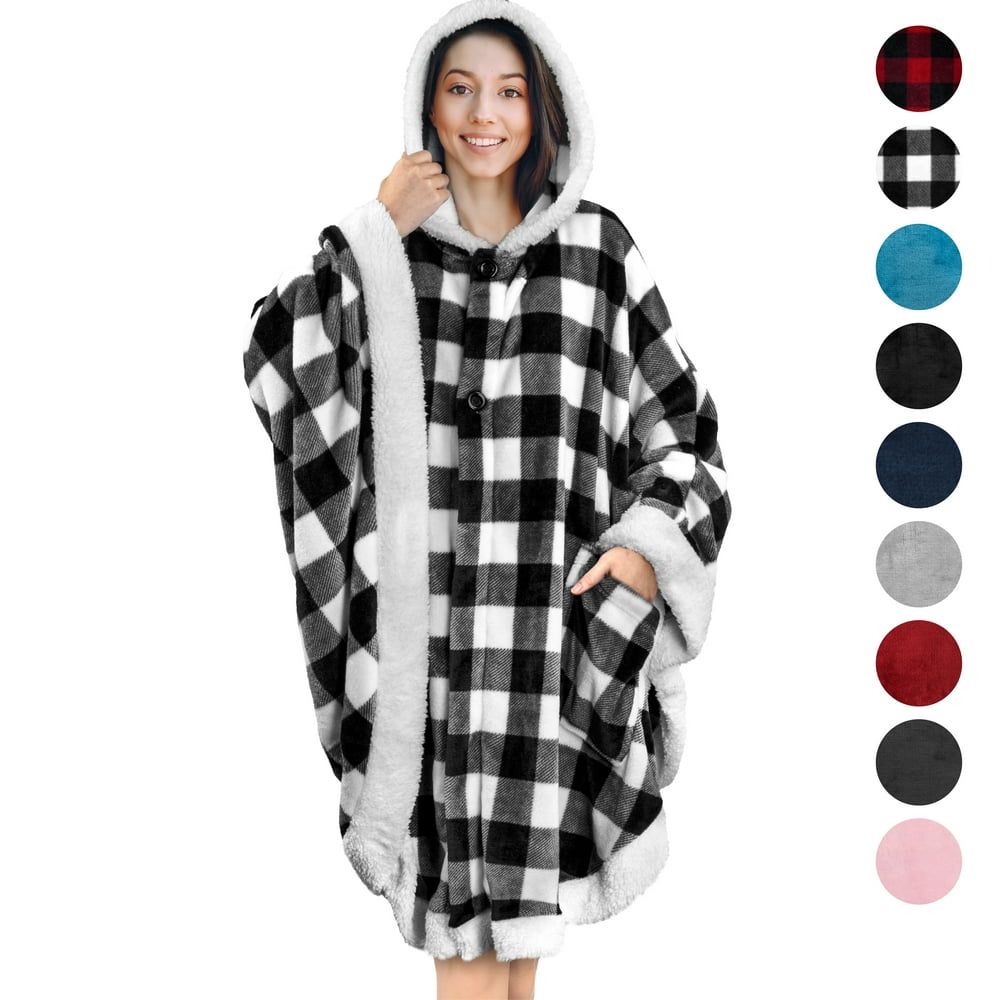 PAVILIA Angel Wrap Hooded Blanket Throw Poncho Wrap with Soft Sherpa