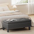 thumbnail image 4 of Ottoman Bench with Storage, Folding Storage Ottoman Bench with Wood Legs, Upholstered Bedroom Bench with Button-Tufted, Entryway Bench Storage Bench for Bedroom, Linen (Darkgrey), 4 of 10