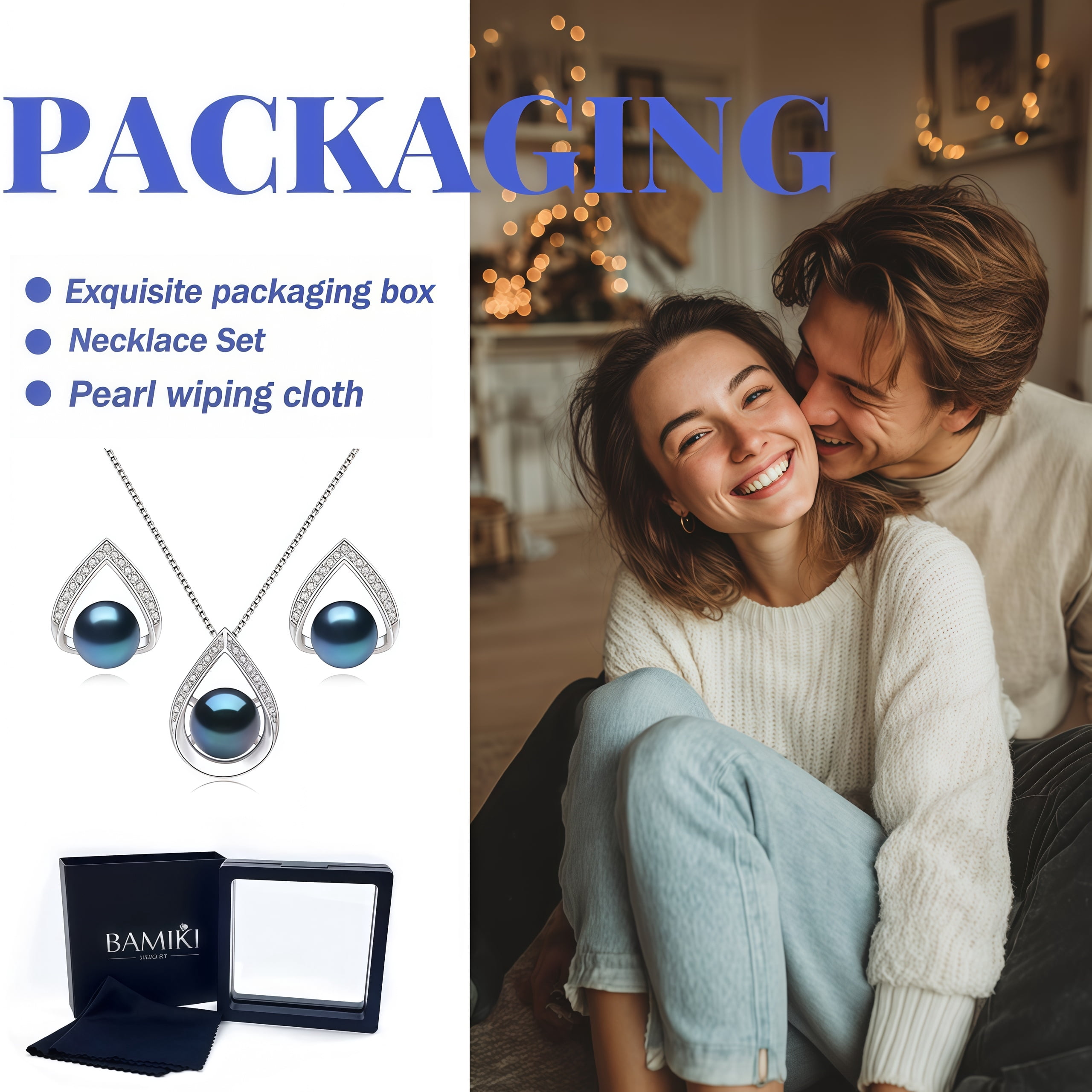 Bamiki Pearl Necklace and Earrings Set | 925 Sterling Silver Jewelry Set with 10mm Pendant & 6.5-7.5mm Pearls | 18” + 2” Chain Valentine's Day  Gift