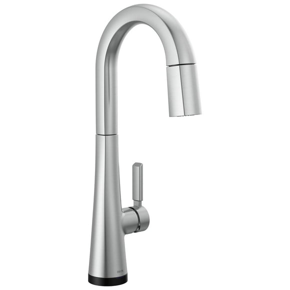 Delta Faucet Monrovia Touch Bar Faucet Brushed Nickel, Bar Sink Faucet Single Hole, Wet Bar Faucets with Pull Down Sprayer, Delta Touch2O Technology, Lumicoat Arctic Stainless 9991T-AR-PR-DST