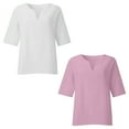 thumbnail image 4 of STETMN 2 PC Oversized Cotton Linen Top for Women Solid 3/4 Sleeve T-shirt V Neck Loose Summer Tee, 4 of 6