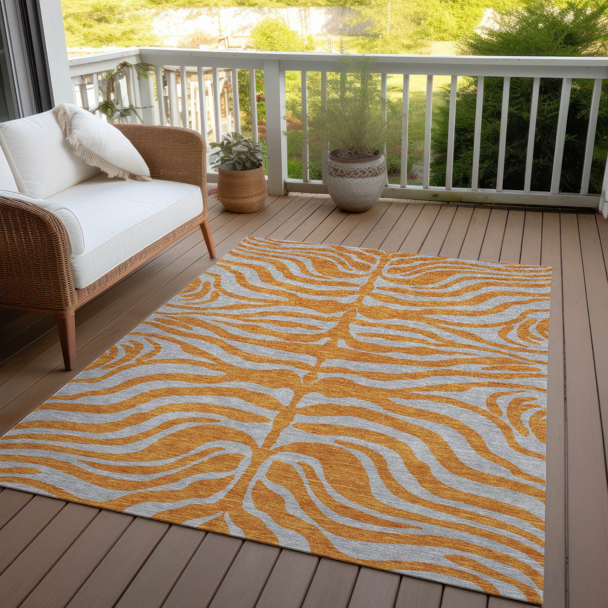 Addison Rugs Chantille Indoor/Outdoor Transitional Animal Print Orange Washable Rectangle Rug, 3' x 5'