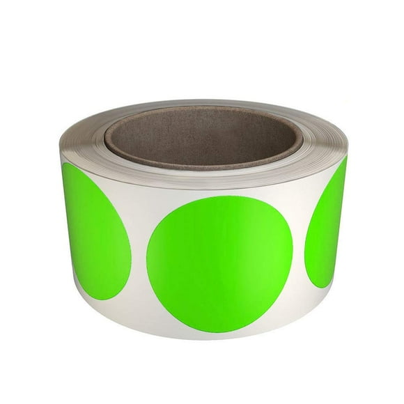 Royal Green Colored Dot Stickers 2 inch roll Fluorescent Labels in Neon Green 5cm (50mm) - 600 Pack