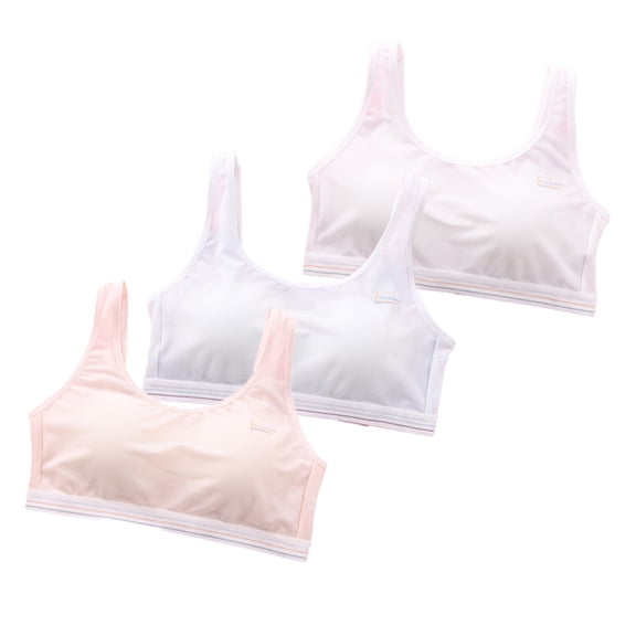 LYMAYTER Big Girls Sports Bra 9-13 No-Wire Cotton Tank for 75-90A Teen Breathable Solid Color Training Bra