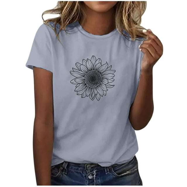 Blusas de Manga Corta para las Mujeres Divertido Impreso Cuello Redondo Tee, Vintage Humor Gráfico Blusas de Primavera para las Mujeres