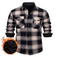 thumbnail image 1 of Men's Adding Fleece Checked Shirt Lapel Long Sleeve Double Pockets Button Cardigan Keep Warm Coat, 1 of 4