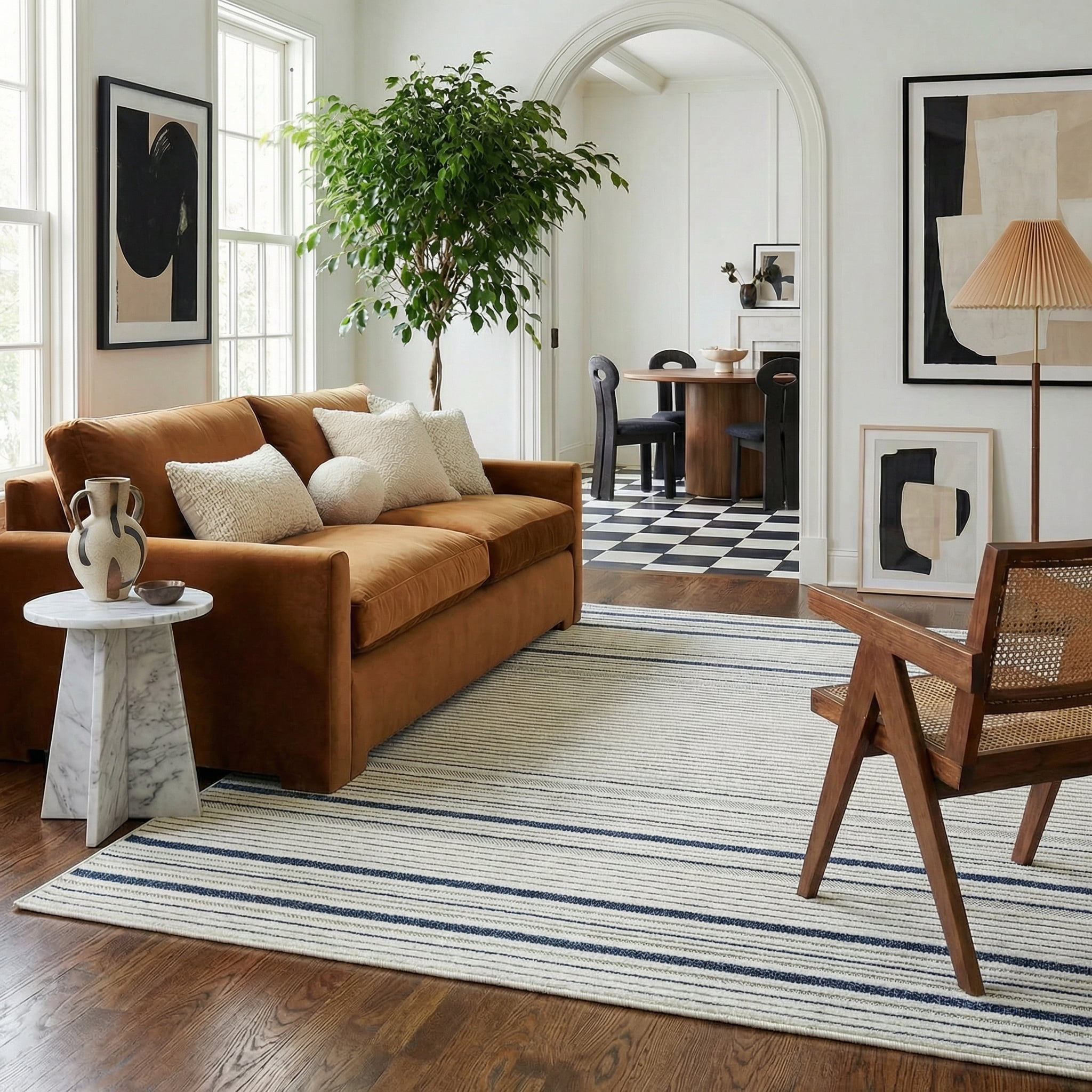 Rug Branch Maise Abstract Indoor Outdoor Area Rug, Cream Blue, Modern - Entryway, Hallway, Bathroom, and Kitchen
